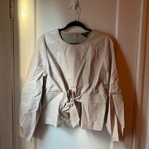 Vegan Leather Blouse with Tie and Balloon Sleeve